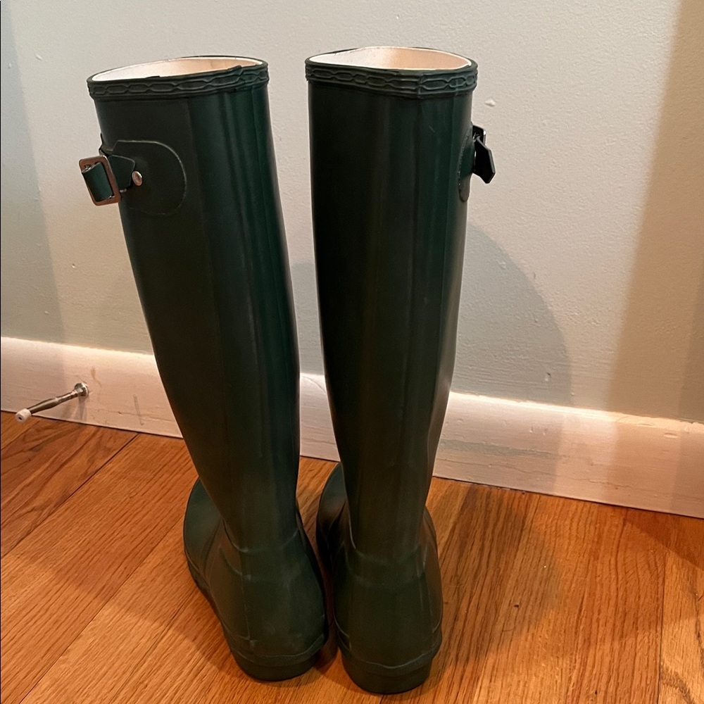 Hunter Knee-High Rain Boots in Forest Green with White Trim - Picture 5 of 10